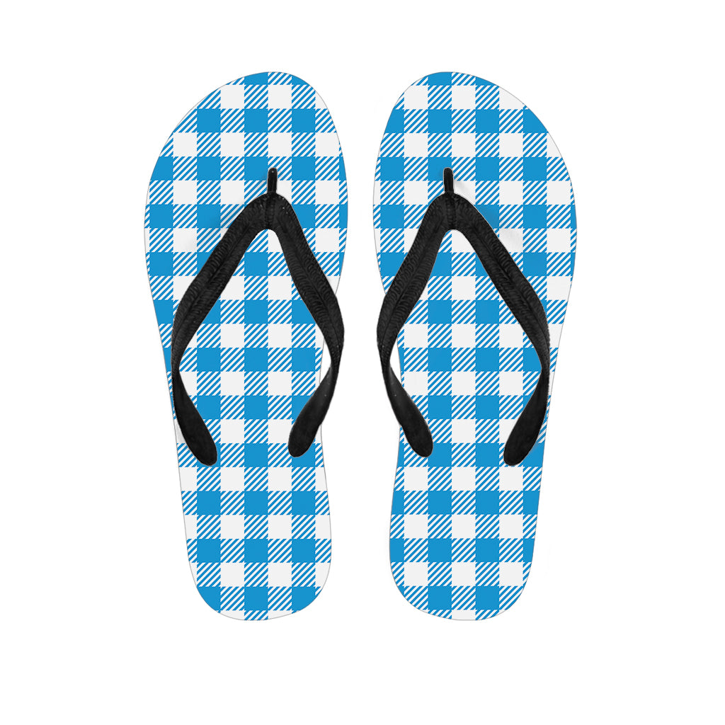 Azure Blue And White Gingham Print Flip Flops