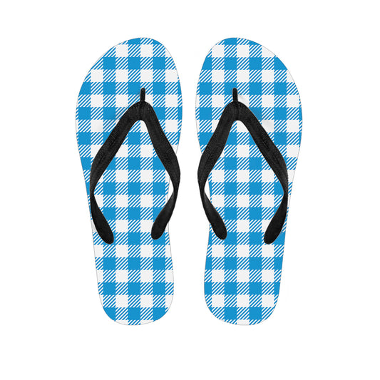 Azure Blue And White Gingham Print Flip Flops