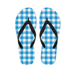 Azure Blue And White Gingham Print Flip Flops