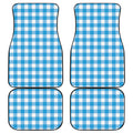 Azure Blue And White Gingham Print Front and Back Car Floor Mats