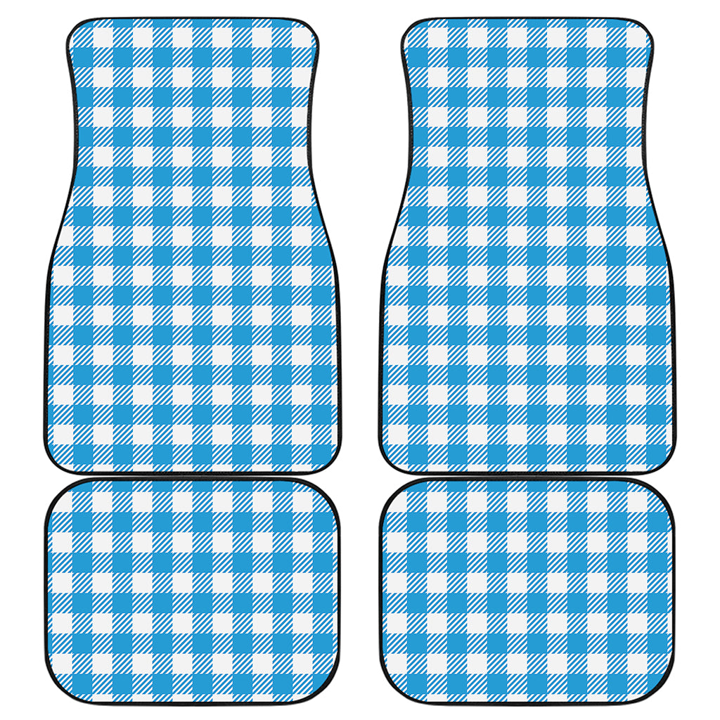 Azure Blue And White Gingham Print Front and Back Car Floor Mats