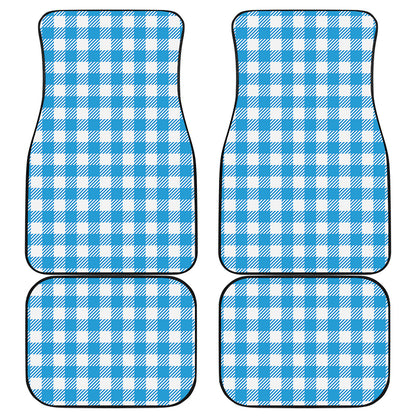 Azure Blue And White Gingham Print Front and Back Car Floor Mats