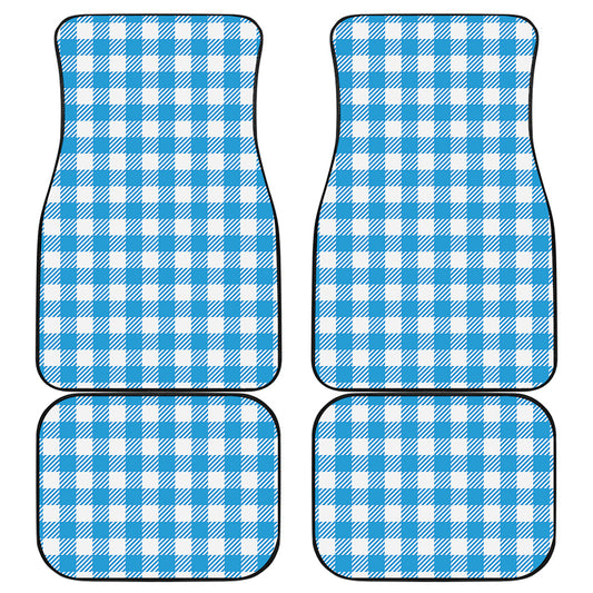 Azure Blue And White Gingham Print Front and Back Car Floor Mats