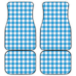 Azure Blue And White Gingham Print Front and Back Car Floor Mats