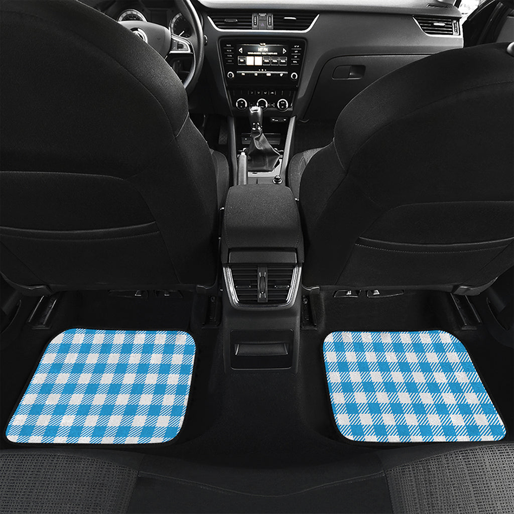 Azure Blue And White Gingham Print Front and Back Car Floor Mats