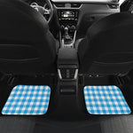 Azure Blue And White Gingham Print Front and Back Car Floor Mats