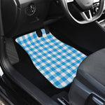 Azure Blue And White Gingham Print Front and Back Car Floor Mats