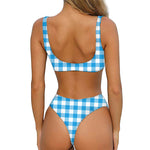 Azure Blue And White Gingham Print Front Bow Tie Bikini
