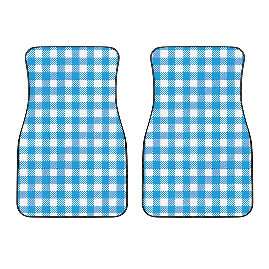 Azure Blue And White Gingham Print Front Car Floor Mats