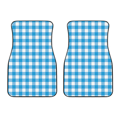 Azure Blue And White Gingham Print Front Car Floor Mats