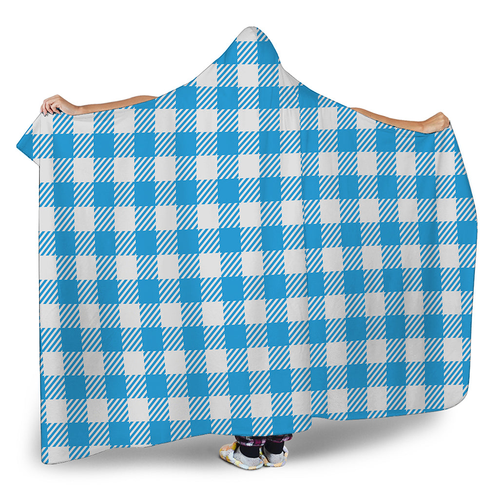 Azure Blue And White Gingham Print Hooded Blanket