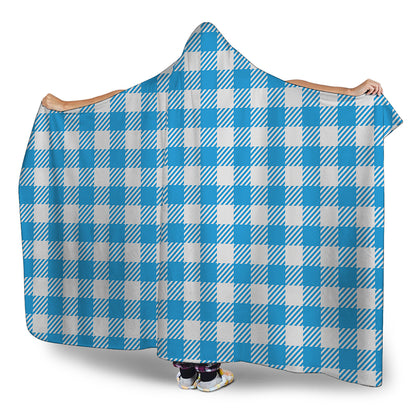 Azure Blue And White Gingham Print Hooded Blanket