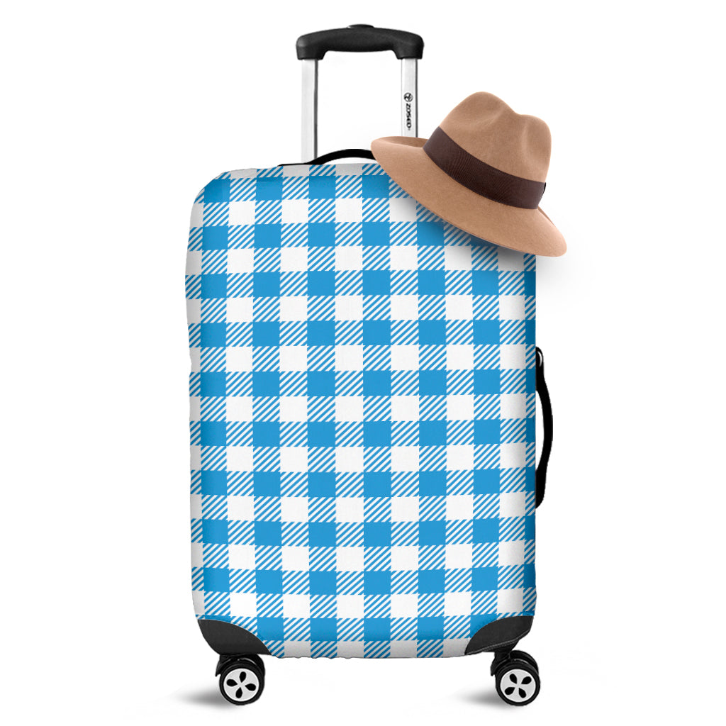 Azure Blue And White Gingham Print Luggage Cover