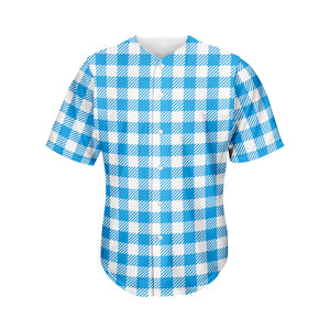 Azure Blue And White Gingham Print Men's Baseball Jersey