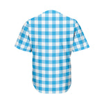 Azure Blue And White Gingham Print Men's Baseball Jersey