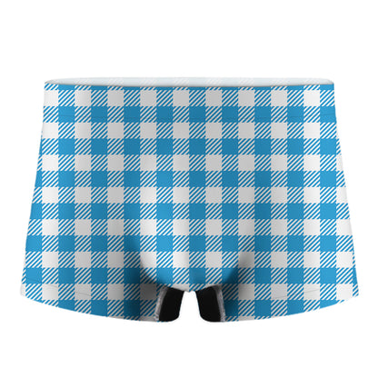 Azure Blue And White Gingham Print Men's Boxer Briefs