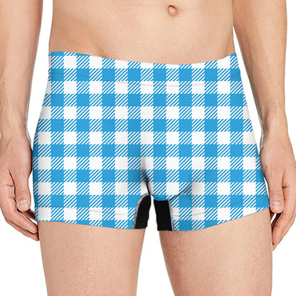 Azure Blue And White Gingham Print Men's Boxer Briefs