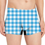 Azure Blue And White Gingham Print Men's Boxer Briefs