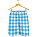 Azure Blue And White Gingham Print Men's Shorts