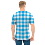Azure Blue And White Gingham Print Men's T-Shirt