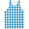 Azure Blue And White Gingham Print Men's Tank Top