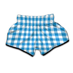 Azure Blue And White Gingham Print Muay Thai Boxing Shorts