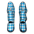 Azure Blue And White Gingham Print Muay Thai Shin Guards