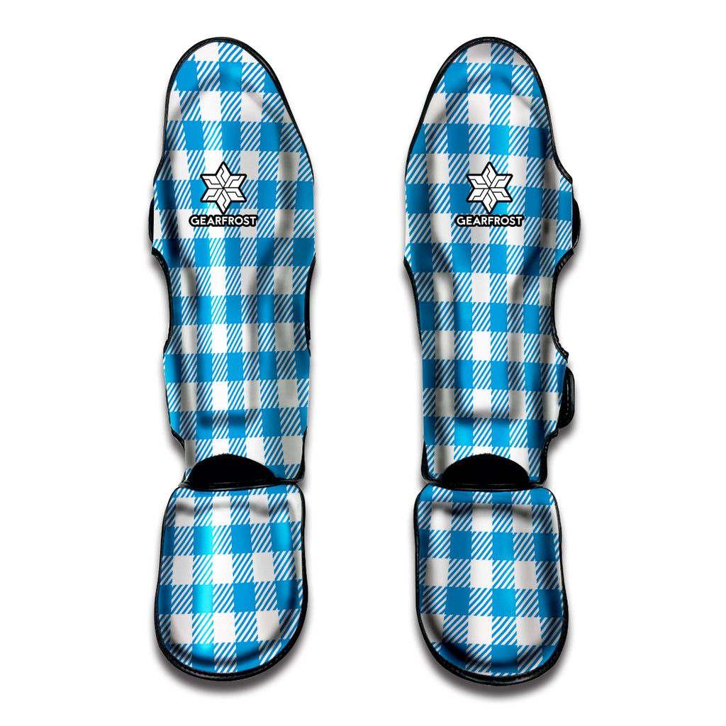 Azure Blue And White Gingham Print Muay Thai Shin Guard