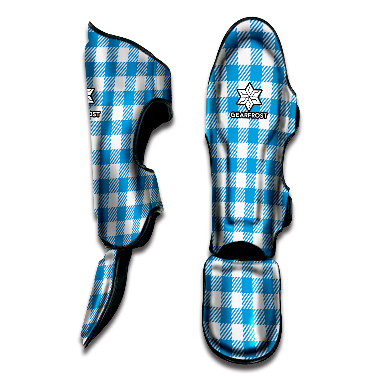 Azure Blue And White Gingham Print Muay Thai Shin Guard