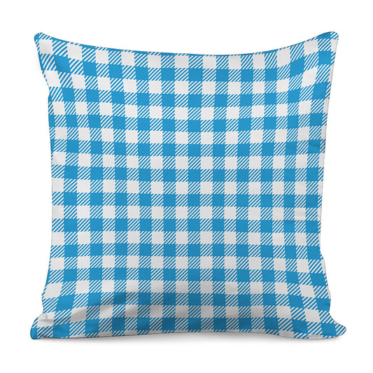 Azure Blue And White Gingham Print Pillow Cover