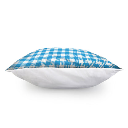 Azure Blue And White Gingham Print Pillow Cover