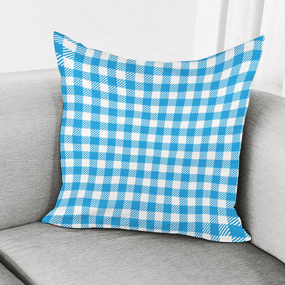 Azure Blue And White Gingham Print Pillow Cover