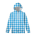 Azure Blue And White Gingham Print Pullover Hoodie