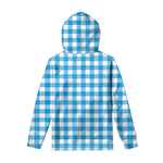 Azure Blue And White Gingham Print Pullover Hoodie