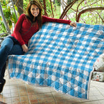 Azure Blue And White Gingham Print Quilt