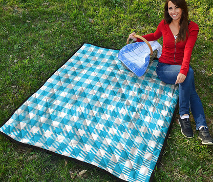 Azure Blue And White Gingham Print Quilt