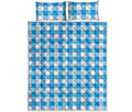 Azure Blue And White Gingham Print Quilt Bed Set