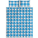 Azure Blue And White Gingham Print Quilt Bed Set
