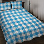 Azure Blue And White Gingham Print Quilt Bed Set