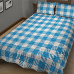 Azure Blue And White Gingham Print Quilt Bed Set