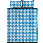 Azure Blue And White Gingham Print Quilt Bed Set