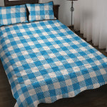Azure Blue And White Gingham Print Quilt Bed Set
