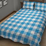 Azure Blue And White Gingham Print Quilt Bed Set