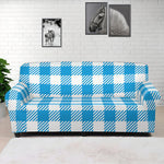 Azure Blue And White Gingham Print Sofa Cover