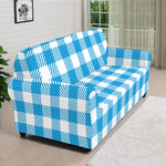 Azure Blue And White Gingham Print Sofa Cover