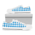 Azure Blue And White Gingham Print White Low Top Sneakers