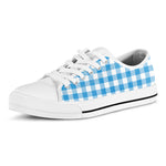 Azure Blue And White Gingham Print White Low Top Shoes
