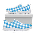 Azure Blue And White Gingham Print White Running Shoes