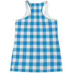 Azure Blue And White Gingham Print Women's Racerback Tank Top