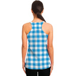 Azure Blue And White Gingham Print Women's Racerback Tank Top